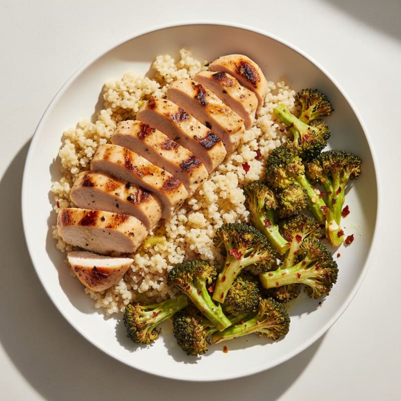 Grilled Chicken and Quinoa Power Bowl with Roasted Broccoli