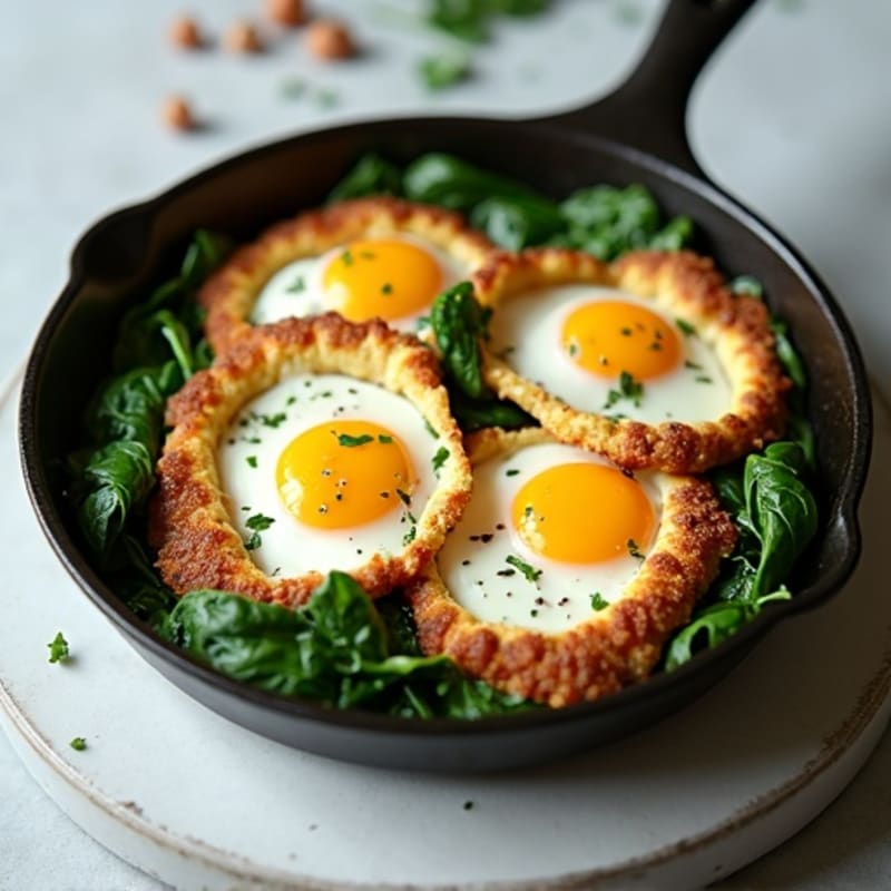 Crispy Egg and Spinach Skillet with Goat Cheese