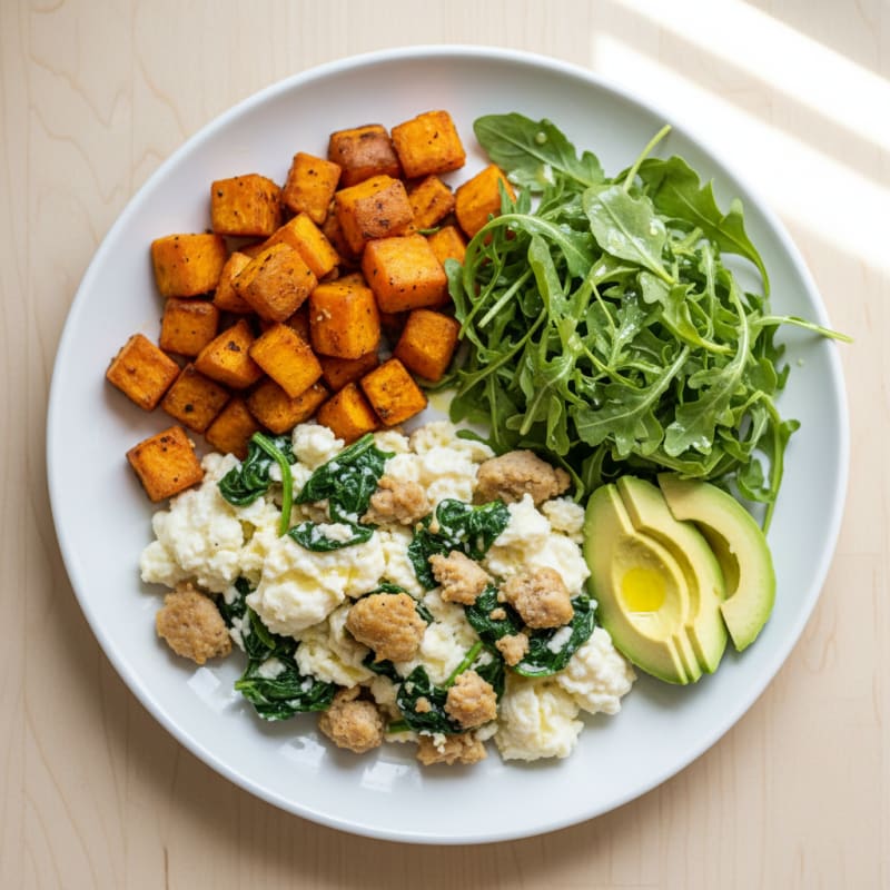 Egg White Scramble with Turkey Sausage and Spinach