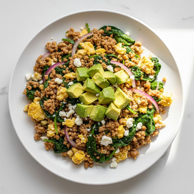 Egg White Scramble with Lean Ground Turkey and Spinach