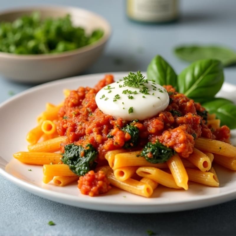 Lean Ground Turkey Baked Ziti with Spinach and Creamy Ricotta