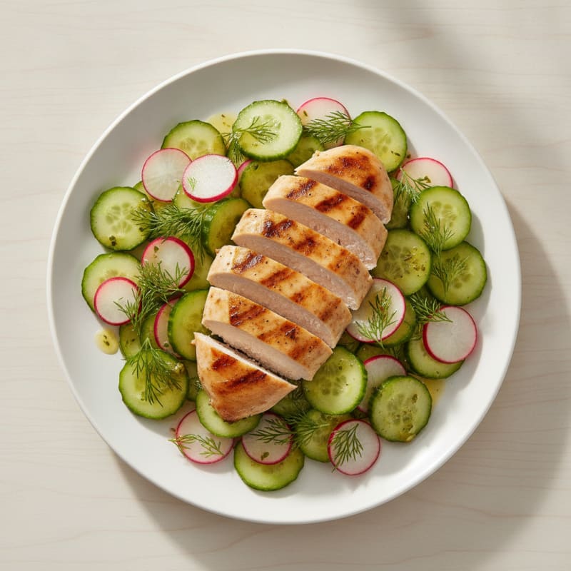 Grilled Chicken Breast with Cucumber Radish Salad
