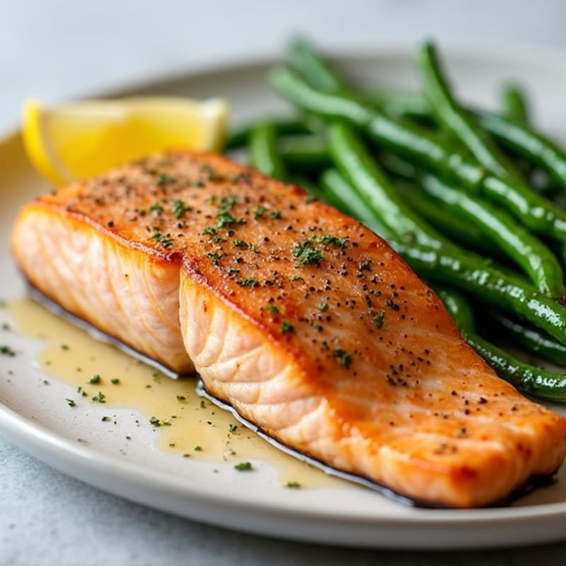 Seared Salmon Fillet with Garlic Green Beans