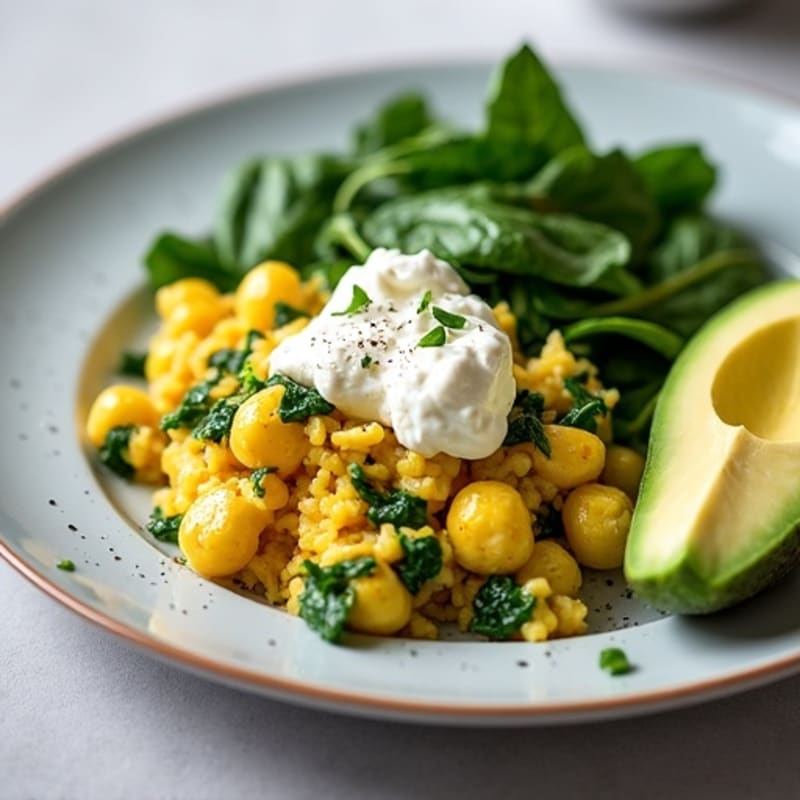 Scrambled Egg Whites with Cottage Cheese and Sautéed Spinach