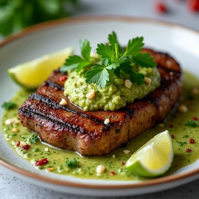 Grilled Steak with Creamy Avocado Chimichurri