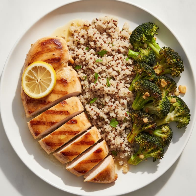 Grilled Chicken Breast with Quinoa and Roasted Broccoli