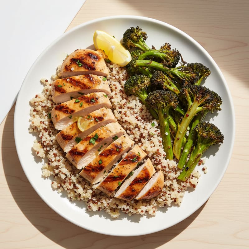Grilled Chicken Breast with Quinoa and Roasted Broccoli