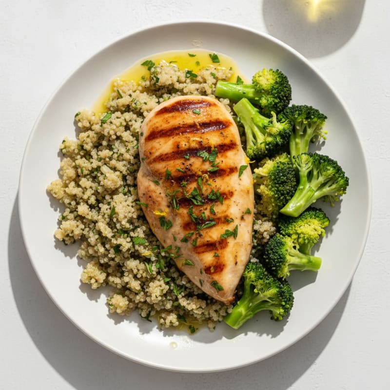 Grilled Chicken Breast with Quinoa and Steamed Broccoli