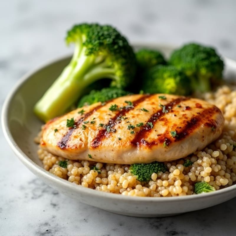 Grilled Chicken Breast with Roasted Broccoli and Quinoa
