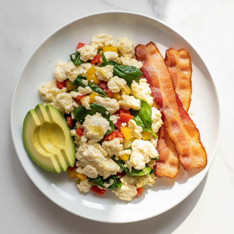 Egg White Veggie Scramble with Turkey Bacon