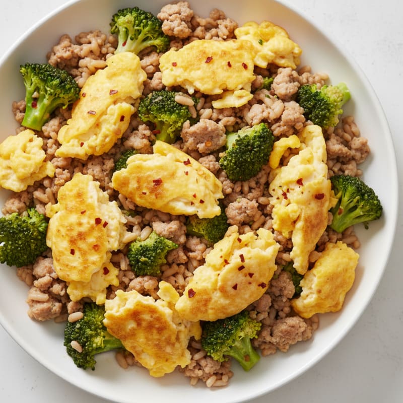 Scrambled Eggs with Turkey and Broccoli