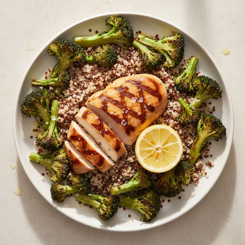 Grilled Chicken Breast with Roasted Broccoli and Quinoa