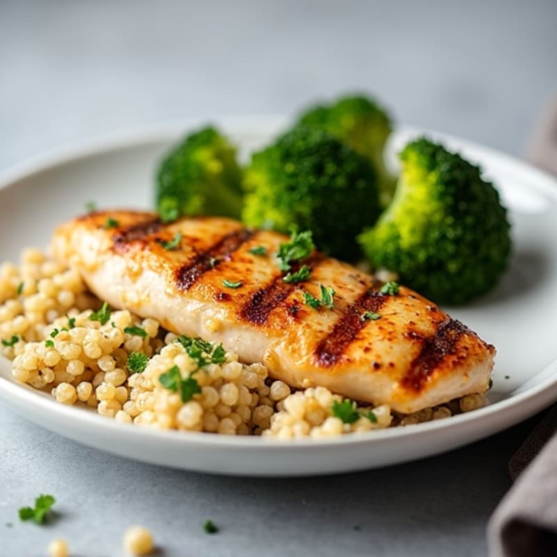 Grilled Chicken Breast with Quinoa and Steamed Broccoli