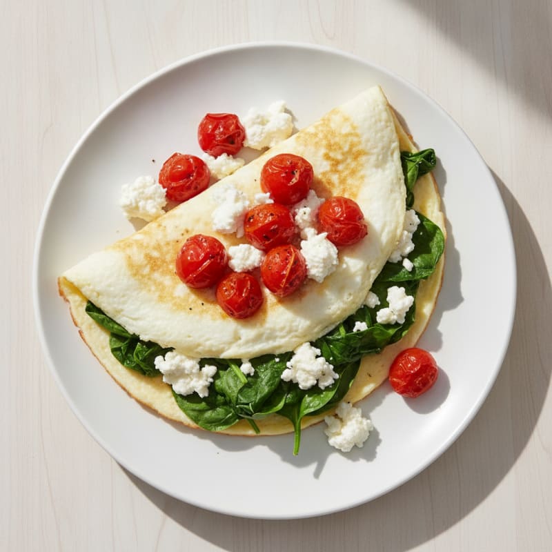 Egg White Spinach Omelette with Cottage Cheese and Cherry Tomatoes