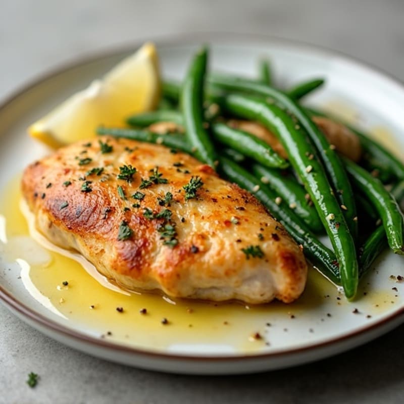 Lemon Garlic Pan-Seared Chicken with Roasted Green Beans