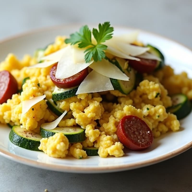 Egg and Zucchini Scramble with Shaved Raw Parmesan