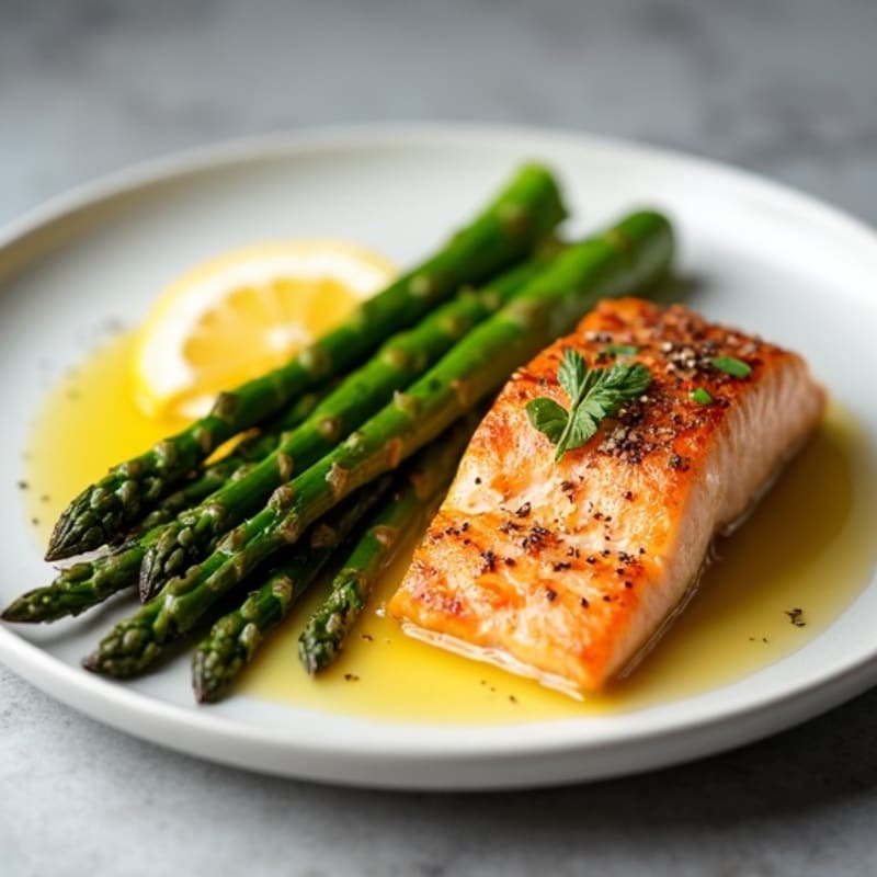 Crispy Skin Pan-Seared Salmon with Roasted Asparagus