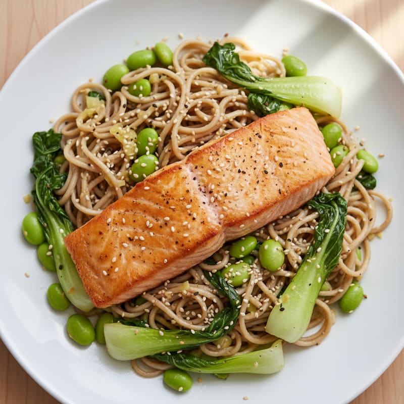Golden Pan-Seared Salmon with Zesty Noodles