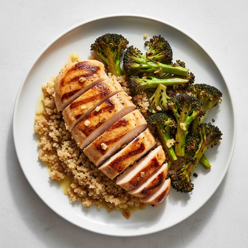 Grilled Chicken Breast with Roasted Broccoli and Quinoa