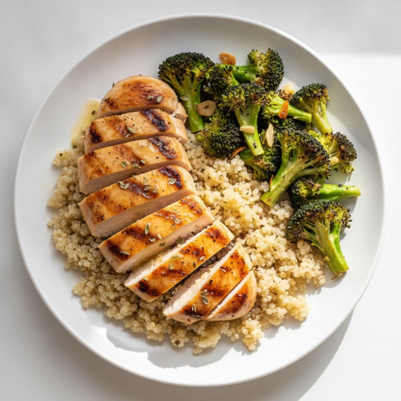 Grilled Chicken Breast with Quinoa and Roasted Broccoli