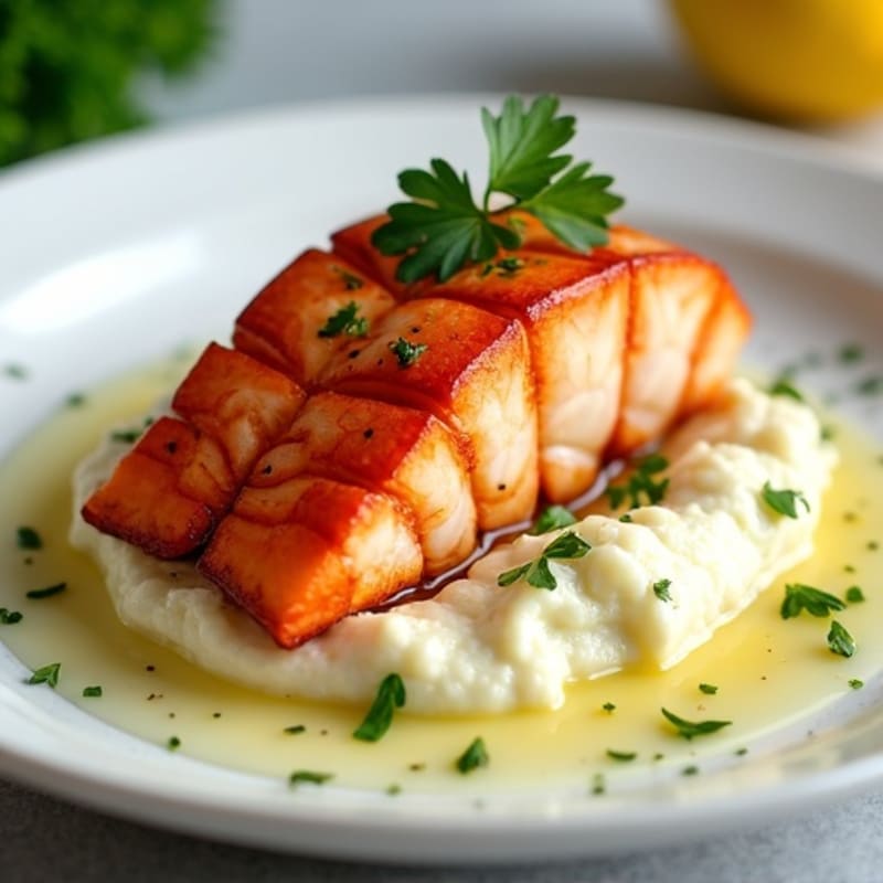 Lemon-Garlic Pan-Seared Lobster with Creamy Cauliflower Purée