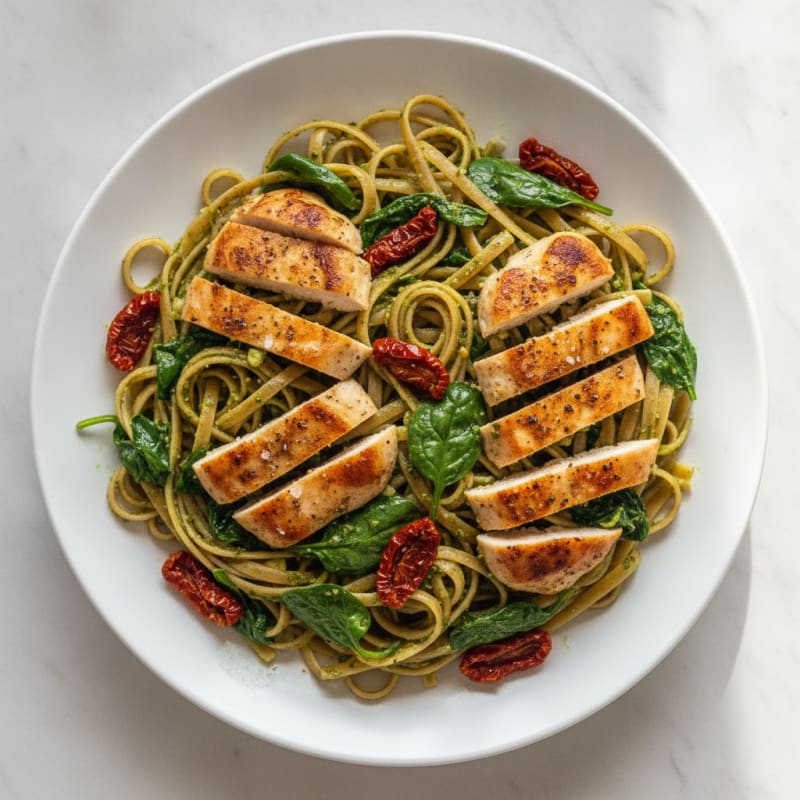 Pesto Chicken Linguine with Sun-Dried Tomatoes