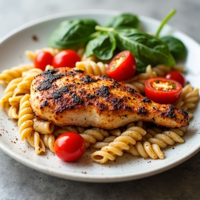 Spicy Blackened Chicken and Creamy Pasta with Veggies