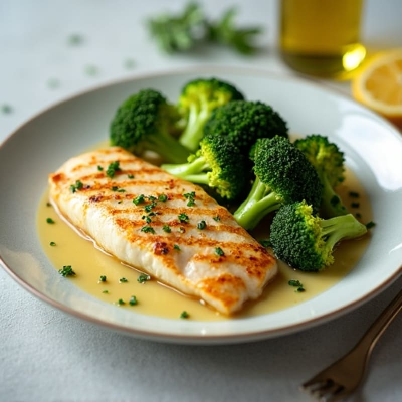 Seared Tilapia with Steamed Broccoli and Lemon