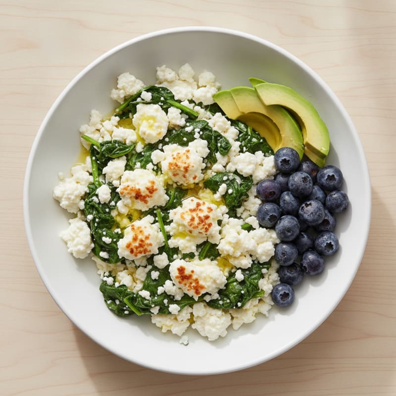 Egg White and Spinach Scramble with Cottage Cheese