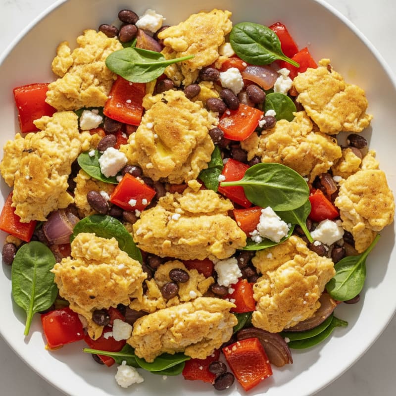 Hearty Scrambled Eggs with Roasted Vegetables