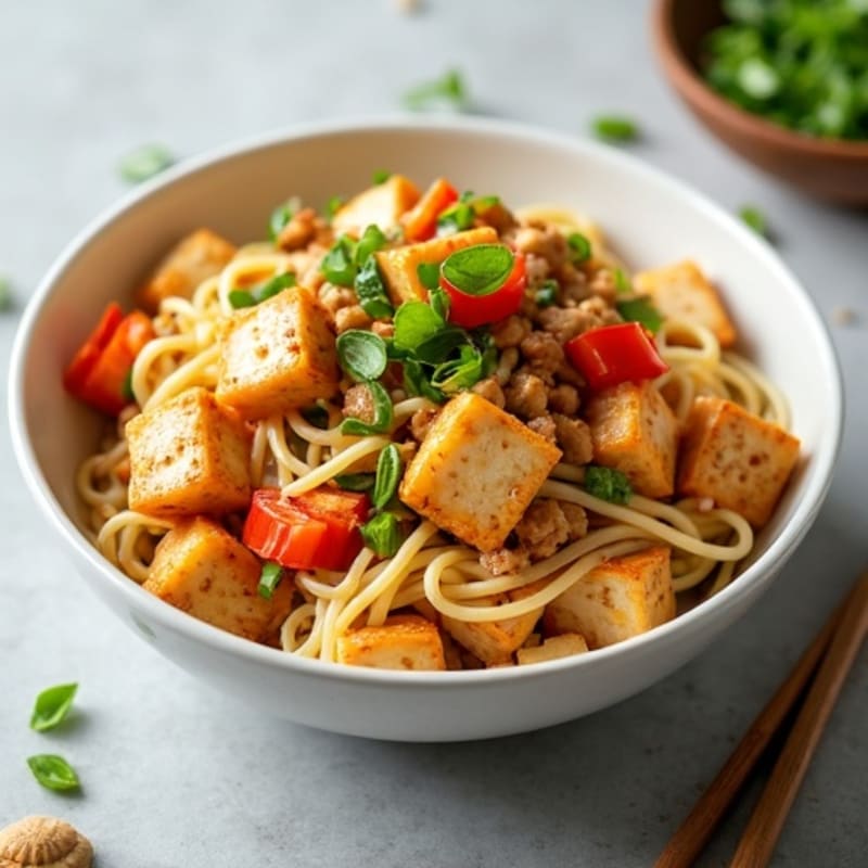 Creamy Peanut-Ginger Rice Noodles with Crispy Tofu