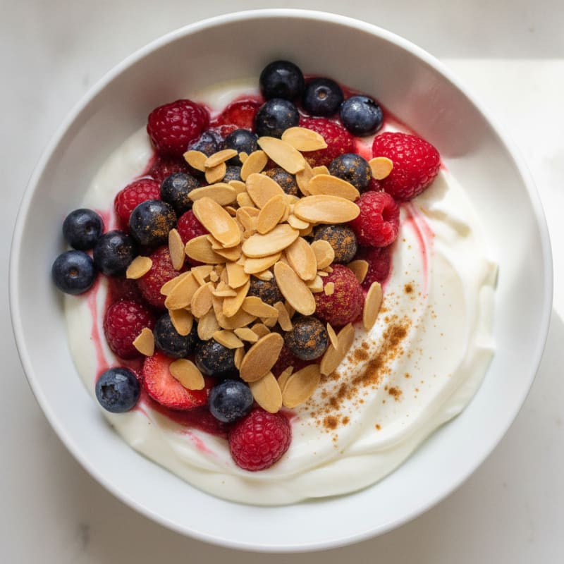 Greek Yogurt Protein Parfait with Mixed Berries and Almonds