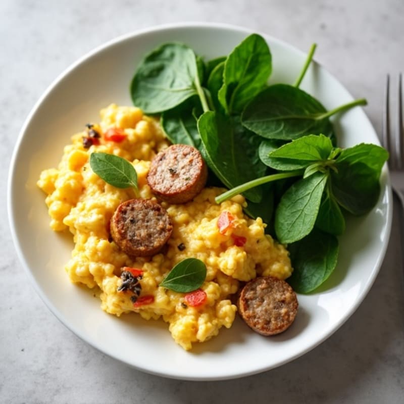 Egg White and Turkey Sausage Scramble with Spinach