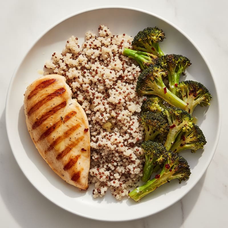 Grilled Chicken Breast with Quinoa and Roasted Broccoli