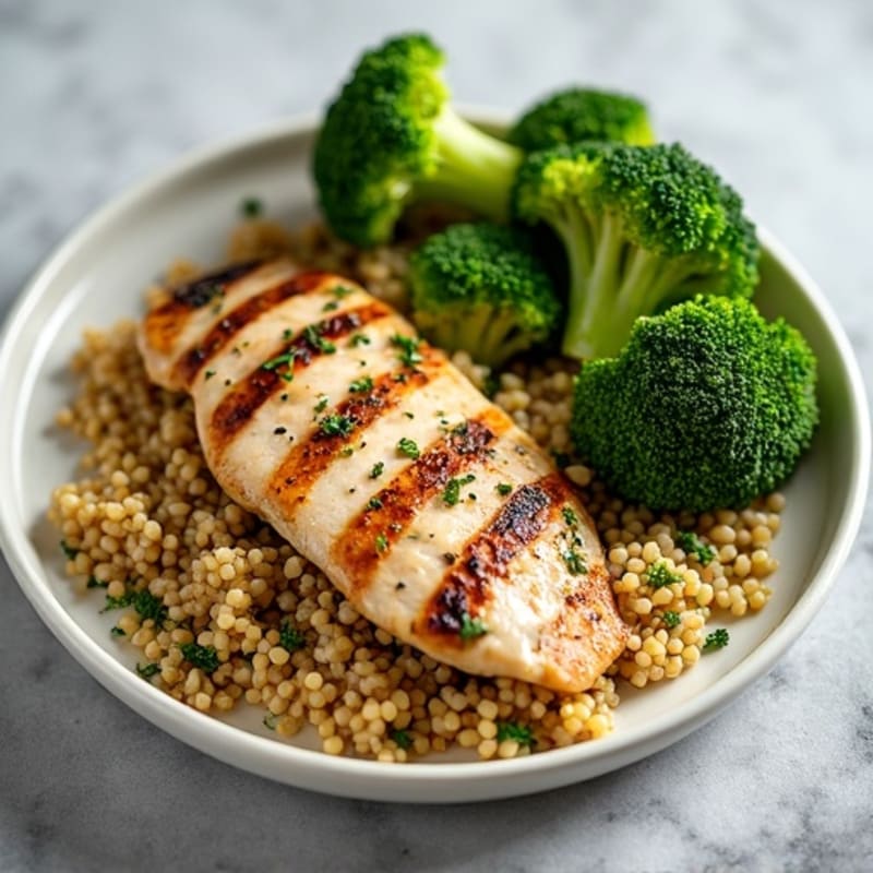 Grilled Chicken Breast with Quinoa and Roasted Broccoli