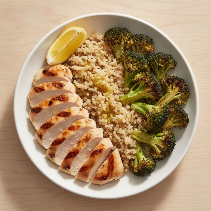 Grilled Chicken and Quinoa Bowl with Roasted Broccoli
