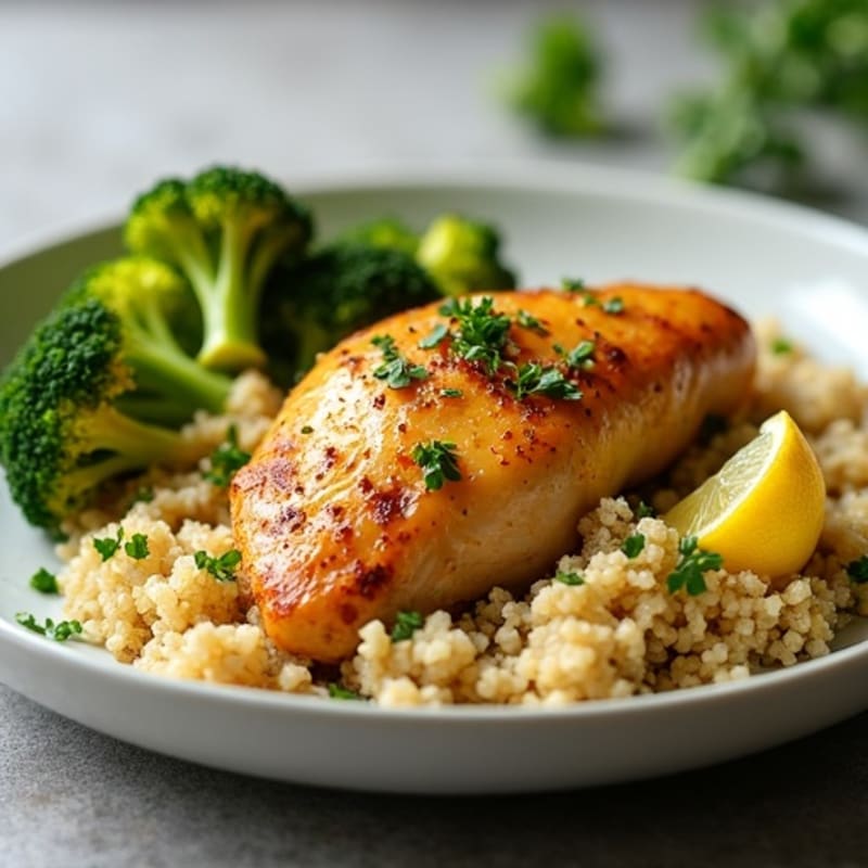 Lemon-Garlic Roasted Chicken with Crispy Broccoli and Quinoa
