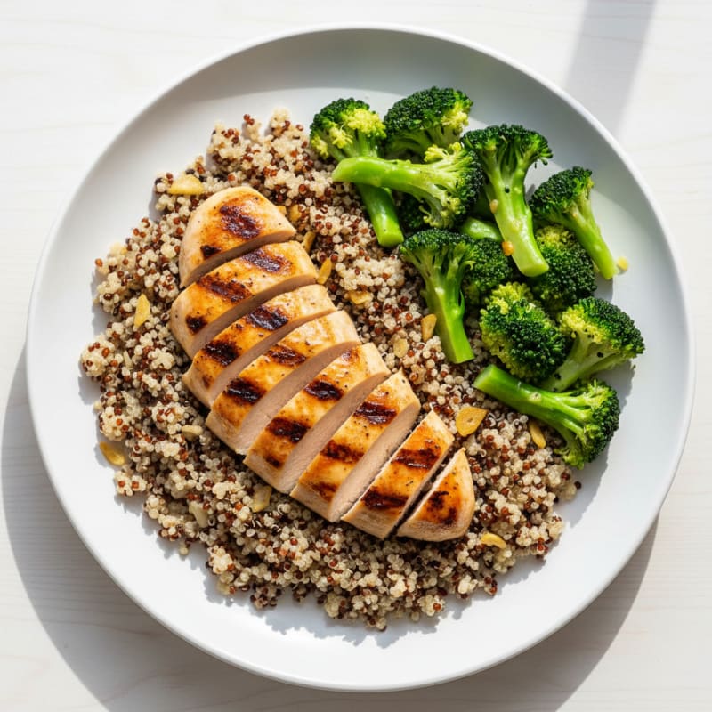 Grilled Chicken Breast with Quinoa and Steamed Broccoli