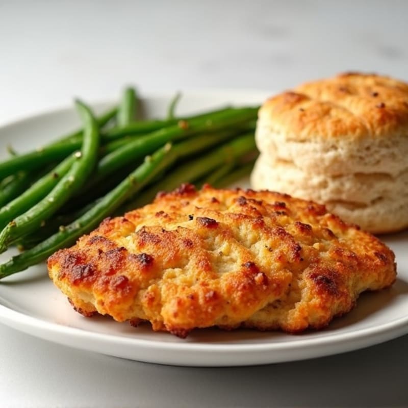 Crispy Baked Chicken with Fluffy Whole Wheat Biscuits and Roasted Green Beans