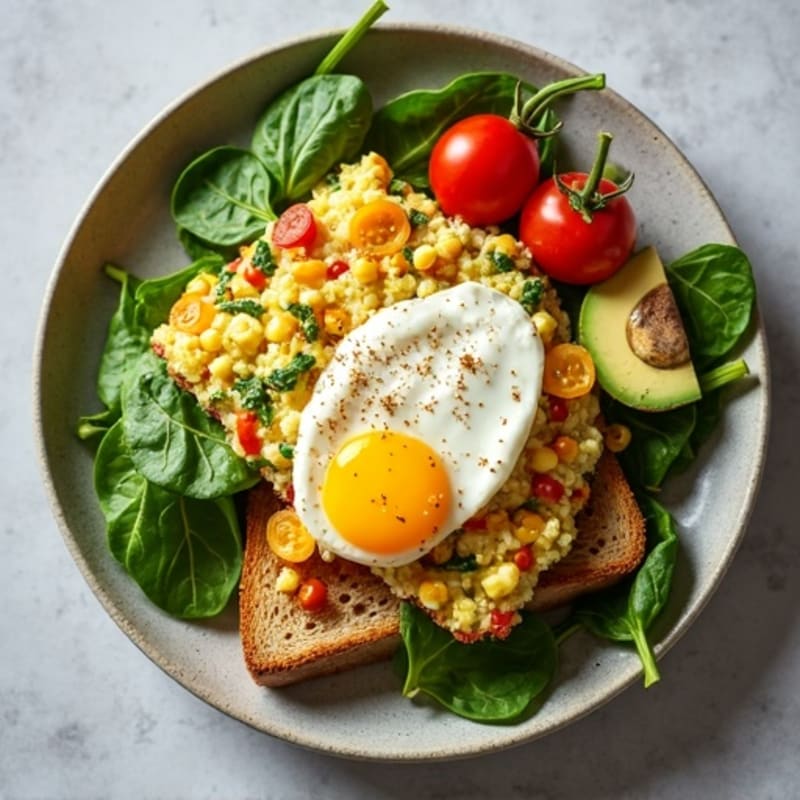 Egg White and Spinach Scramble with Cottage Cheese and Cherry Tomatoes