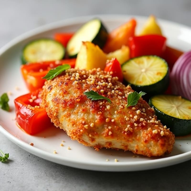 Crispy Baked Sweet and Sour Chicken with Roasted Vegetables