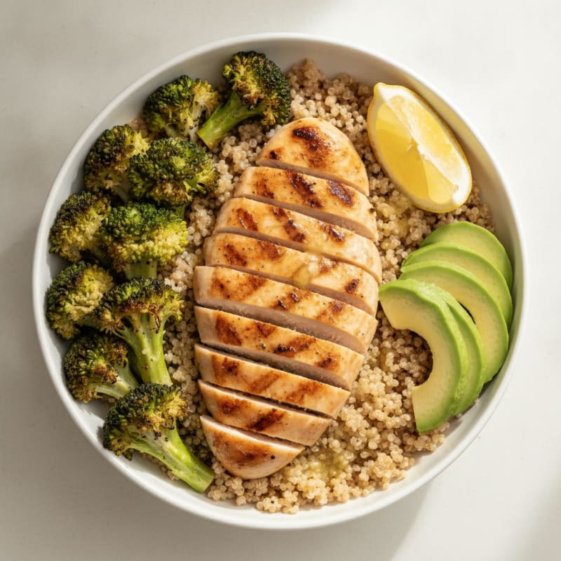 Grilled Chicken and Quinoa Power Bowl with Roasted Broccoli