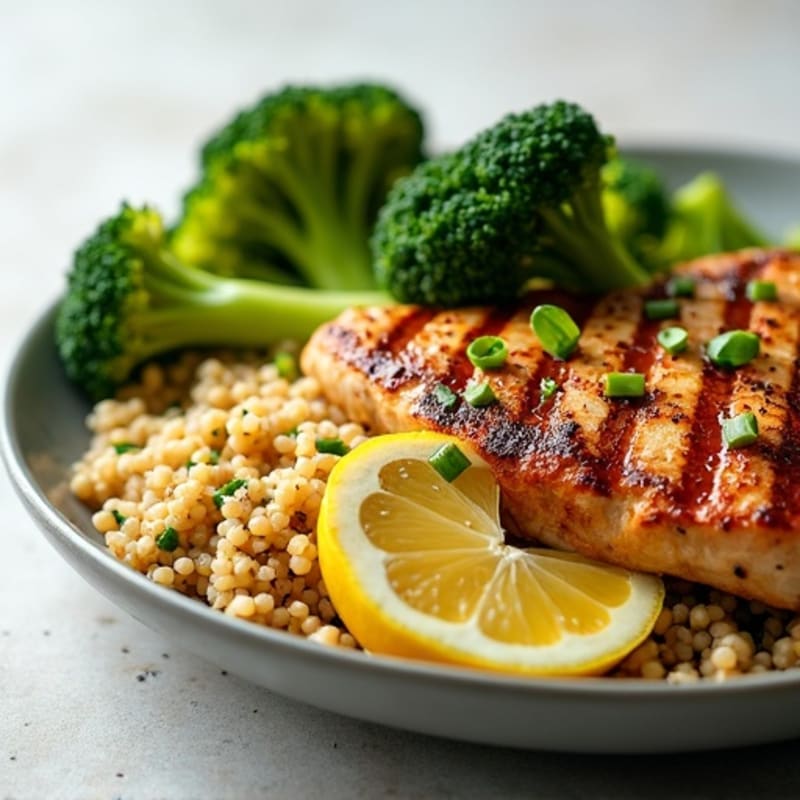 Grilled Chicken Breast with Quinoa and Roasted Broccoli