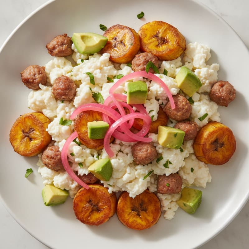 Egg White Scramble with Plantains and Turkey Sausage