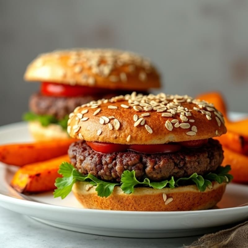 Smoky Black Bean Burgers with Crispy Roasted Sweet Potatoes