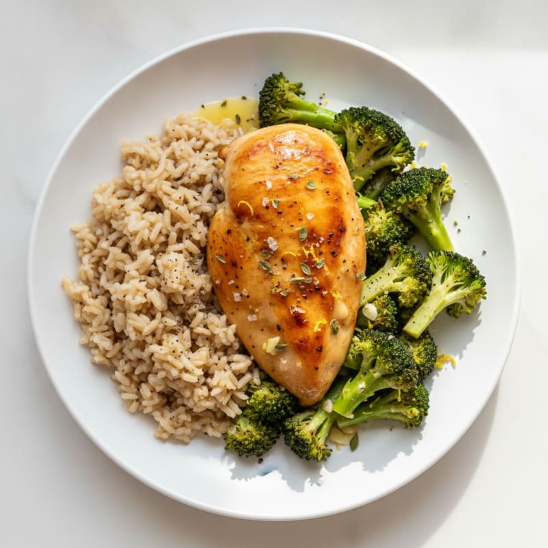 Lemon Herb Roasted Chicken and Broccoli with Rice
