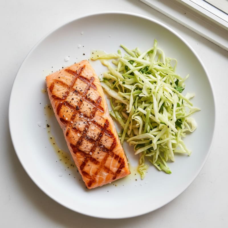 Grilled Salmon Fillet with Crunchy Cabbage Slaw