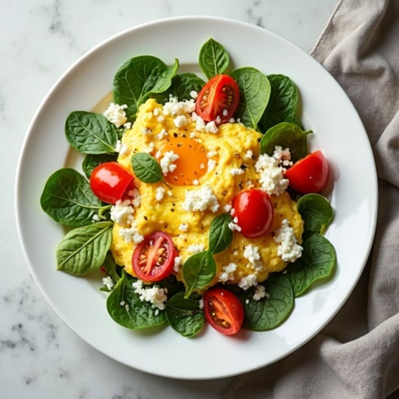 Egg White Spinach Scramble with Cottage Cheese and Cherry Tomatoes