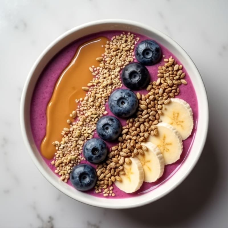 Silky Tofu Protein Smoothie Bowl with Almond Butter and Hemp Seeds