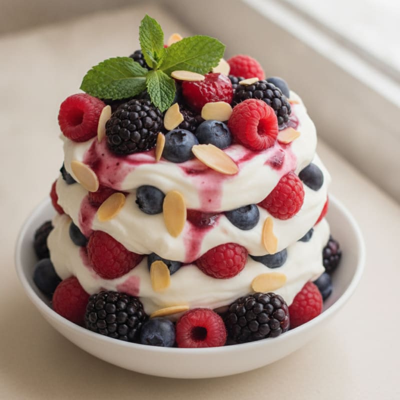 Greek Yogurt Protein Parfait with Mixed Berries and Almonds